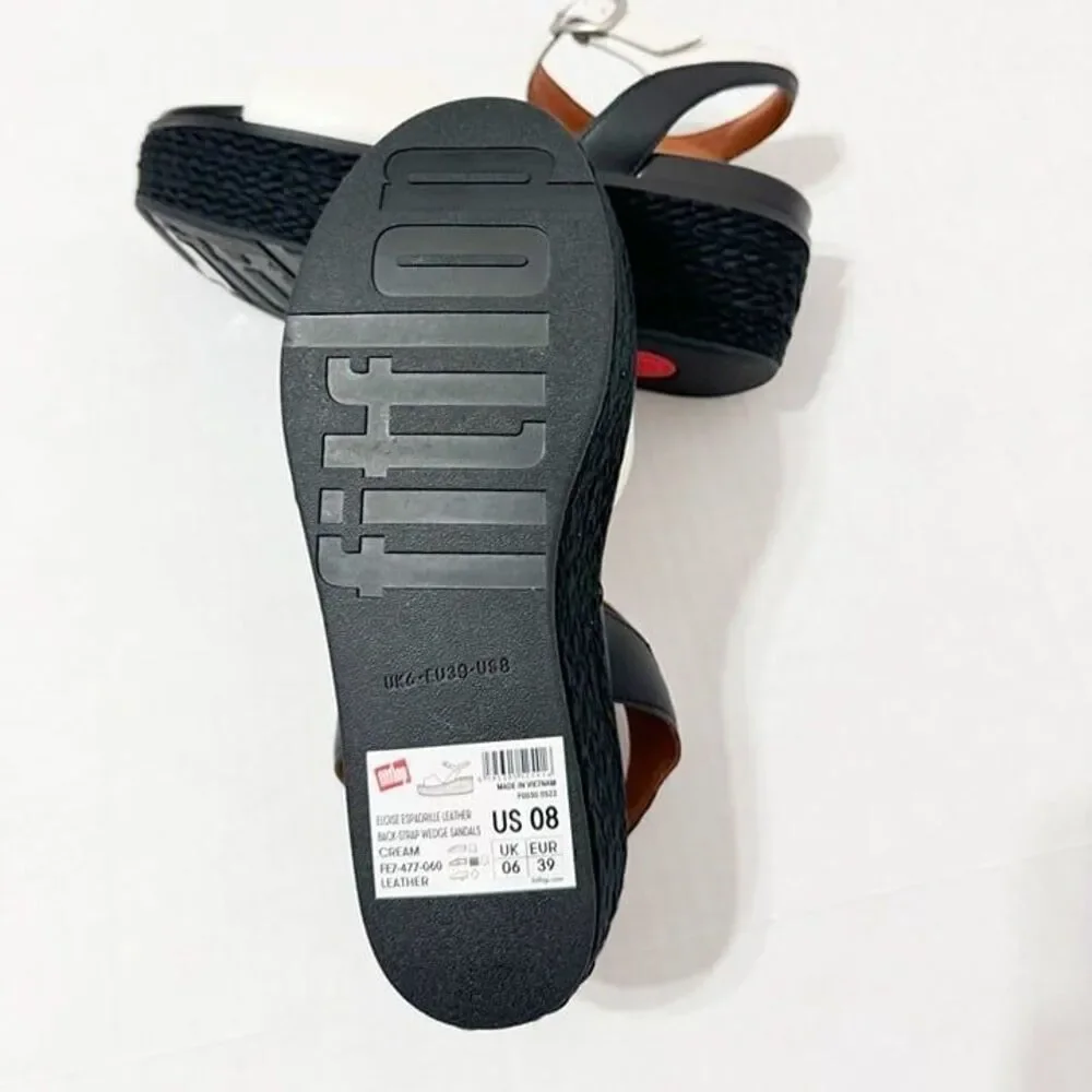 FITFLOP NWB Sz 8 White Black Leather Platform Espadrille Sandals